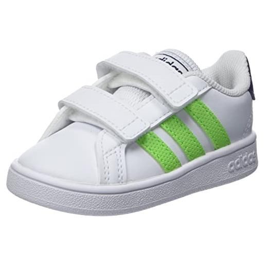 Adidas grand court i, scarpe unisex-bambini, white/solar green/dark blue, 23 eu