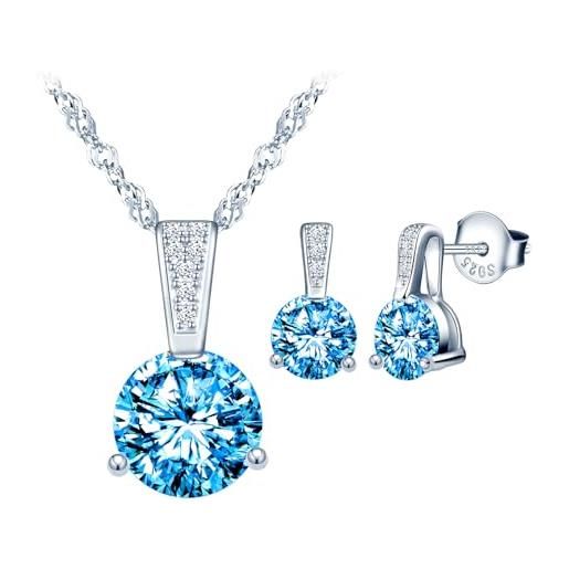 MICSAVI set di gioielli collana e orecchini da donna ciondolo zirconia cubica con catenina in argento sterling 925