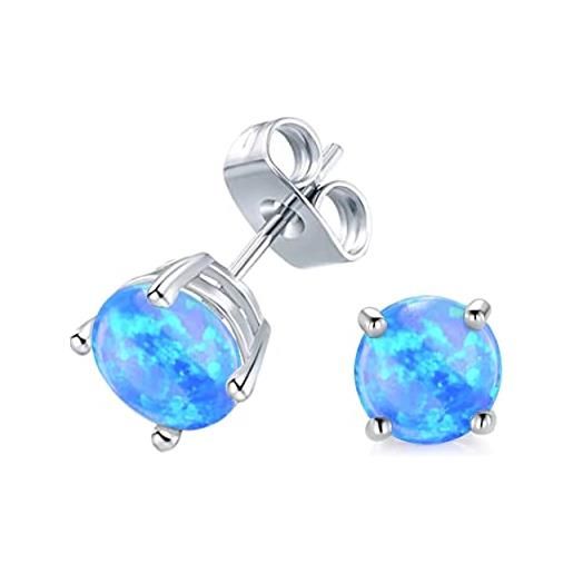 Bellitia Jewelry orecchini a bottone con opale blu per donna, orecchini a perno con opale simulato in argento sterling 925 gioielli ipoallergenici