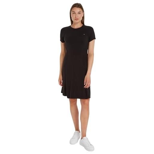 Tommy Hilfiger abito donna midi dress maniche corte, nero (black), s