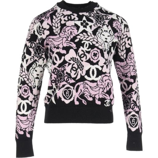CHANEL Pre-Owned - maglione con ricamo 1986-1988 - donna - cashmere - taglia unica - nero