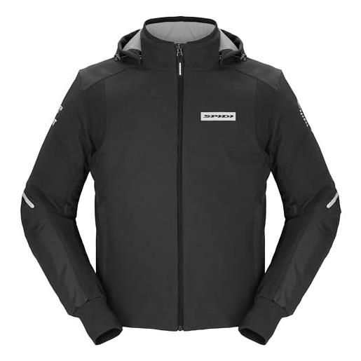 SPIDI, hoodie armor h2out, colore nero e bianco, taglia s, giacca da moto impermeabile e traspirante, protegge dal vento, giubbotto moto da uomo con polsini elastici