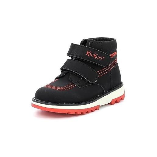 Kickers kickfun, scarpe con lacci unisex-bambini, noir rouge, 26 eu