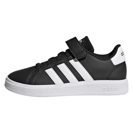 adidas grand court elastic lace and top strap shoes, sneaker unisex - bambini e ragazzi, ftwr white core black core black, 35.5 eu
