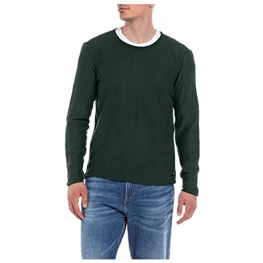 REPLAY pullover in maglia uomo con scollo rotondo, verde (bottle green 135), l