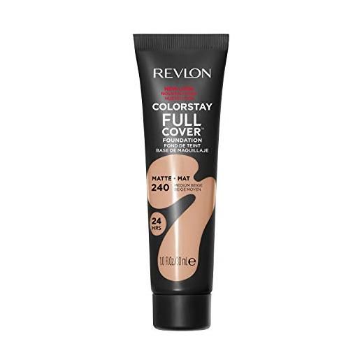 Revlon color. Stay - fondotinta opaca a copertura completa, resistente al calore e al sudore, leggero per il viso, beige medio (240), 30 ml
