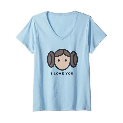 Star Wars cartoon princess leia i love you maglietta con collo a v