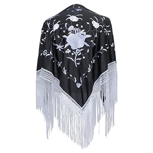 La Senorita la señorita foulard cintura chale manton de manila flamenco di danza nero bianco frangia bianco
