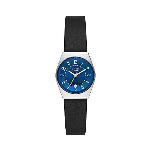 Skagen grenen orologio per donna, movimento al quarzo con cinturino in acciaio inossidabile o in pelle, nero e blu, 26mm