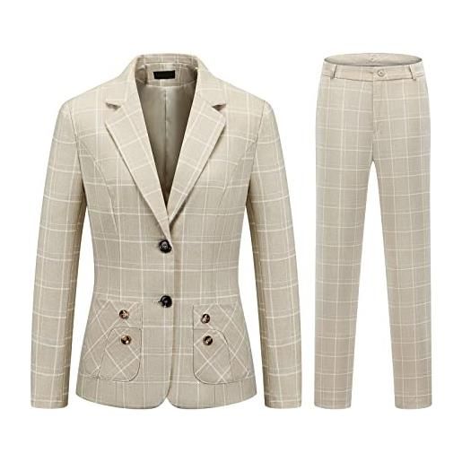 MODFUL giacca da donna a maniche lunghe da affari a 2 pezzi, pantaloni da ufficio, giacca classica formale, albicocca 1, m