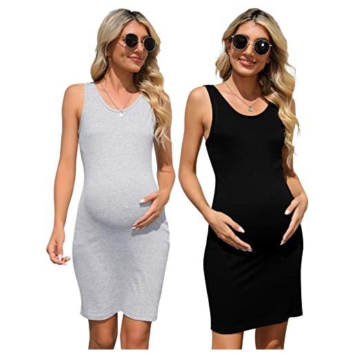 Brynmama 2 pack abiti di maternità per le donne casual body senza maniche abiti corti premaman, nero, s