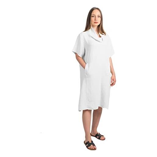 DALLE PIANE CASHMERE vestito corto 100% lino, bianco, taglia unica donna