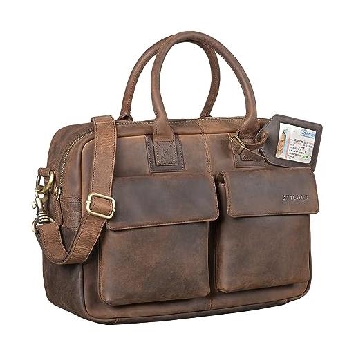 STILORD 'carlo' borsa da ufficio in vera pelle portadocumenti vintage valigetta 24 ore ventiquattrore borsa lavoro cuoio uomo donna, colore: zamora - marrone