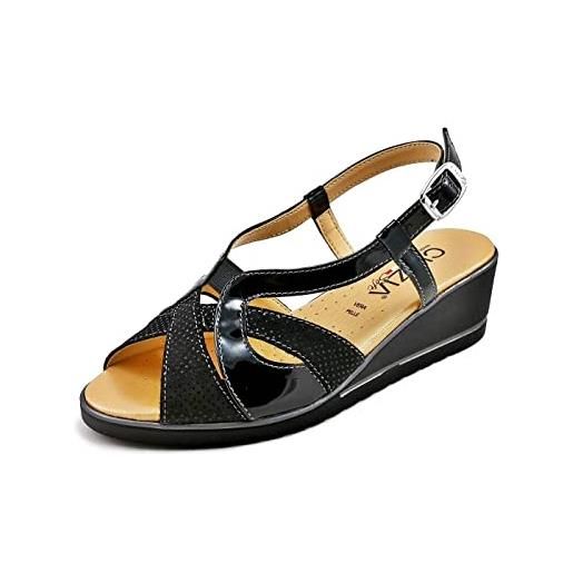 CINZIA Soft io93690vs - sandalo con zeppa bassa in camoscio e vernice 41 nero