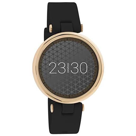 Oozoo q4, smartwatch unisex, 39 mm, con cinturino in silicone da 16 mm, per uomo e donna, orologio fitness con contapassi, orologio sportivo per ios e android, nero/oro rosa, cinghie