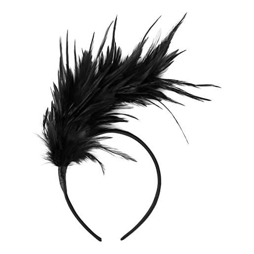 MWOOT fascia anni 20 flapper headband con piuma, anni 20 fascia capelli per festa a tema vintage, 1920s fascinator feather headband (nero)