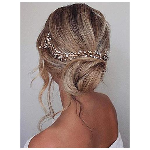 Cubahop bride wedding hair vines bridal crystal headband strass headpieces accessori per capelli per le donne e le ragazze (oro rosa)