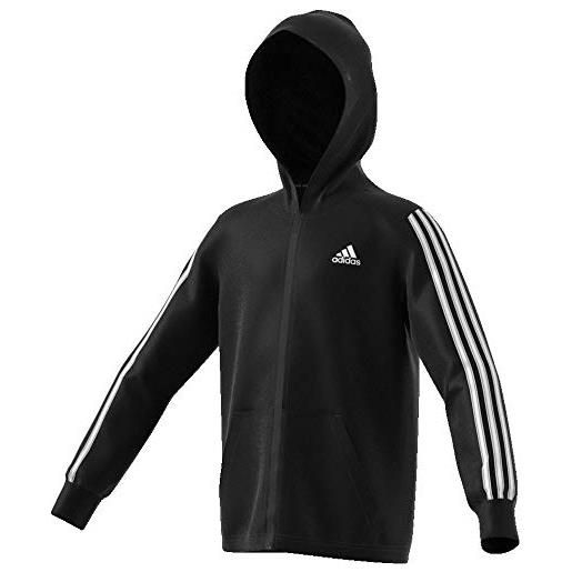 adidas, 3 stripes full zip hoodie bambino, black/white, 5-6a