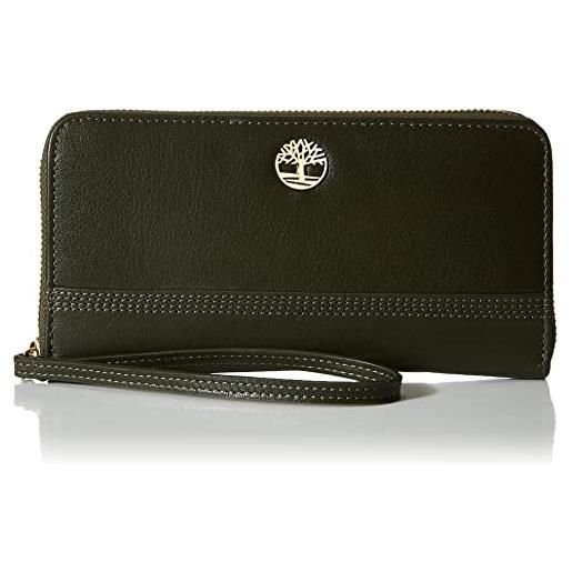 Timberland leather rfid zip around wallet clutch with wristlet strap, cinturino da polso donna, foglia d'uva, taglia unica