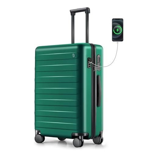 NINETYGO valigia da viaggio da 50,8 cm, approvata dalla compagnia aerea, con porta di ricarica usb tsa, verde, 51 cm, hardside