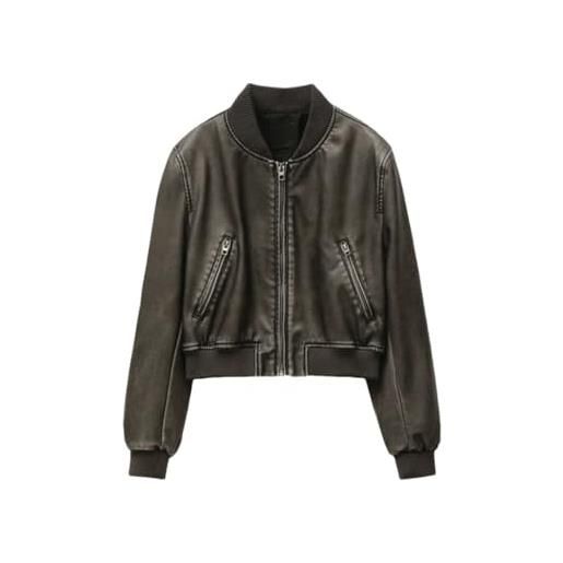 Tdvcpmkk bomber da donna in finta pelle stile retrò, nero, small