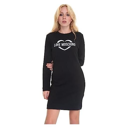 Love Moschino vestibilità aderente a maniche lunghe con stampa olografica a forma di cuore dress, nero, 46 donna