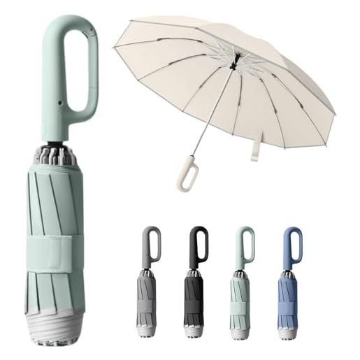 Fokayo ombrello con fibbia ad anello, striscia di sicurezza riflettente, robusto antivento, portatile da viaggio, ombrello completamente automatico con fibbia ad anello, ombrello (green, 23in)