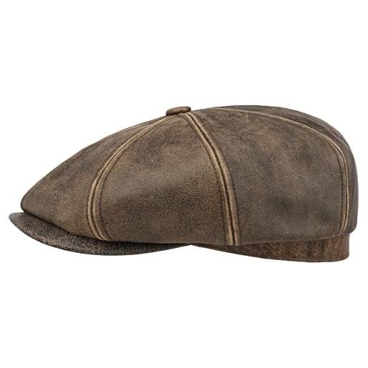 Stetson coppola in pelle hatteras lambskin uomo - berretto newsboy con visiera, fodera autunno/inverno - xxl (62-63 cm) marrone