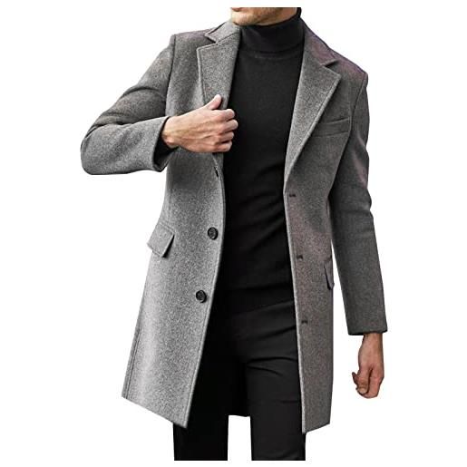 liaddkv trench coat - cappotto di lana da uomo, caldo, con colletto alto, per l'autunno, l'inverno, per il tempo libero, antivento, colore nero, giacca lunga, slim fit, cappotto da uomo, grigio. , m