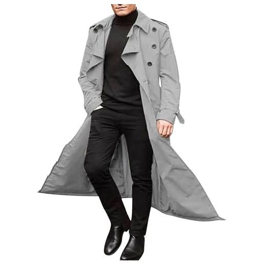 HANXIULIN giubbotto leggero ragazzo trench lungo da uomo autunno e inverno cappotto doppiopetto con cintura giacca ampia giubbotti (grey, s)