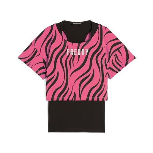 FREDDY - set canotta+t-shirt cropped da donna con stampa zebrata, donna, fuxia, extra large