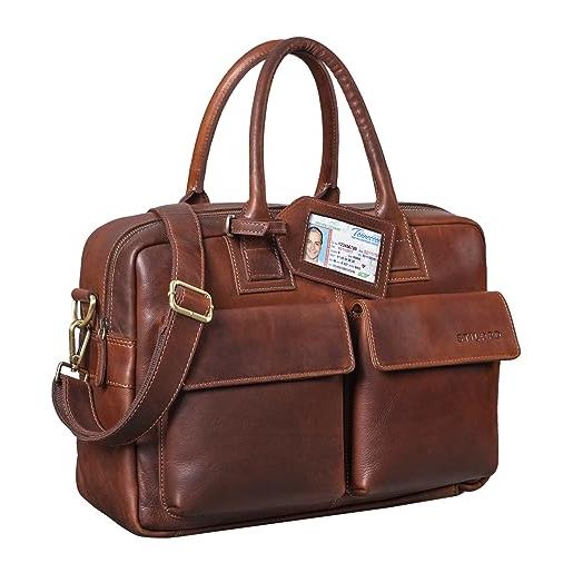 STILORD 'carlo' borsa da ufficio in vera pelle portadocumenti vintage valigetta 24 ore ventiquattrore borsa lavoro cuoio uomo donna, colore: porto - cognac