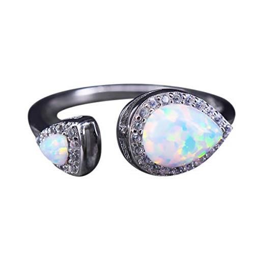 NicoWerk sri565 anello da donna con opale a forma di goccia e zirconi, in argento sterling 925, regolabile su misura, anello aperto