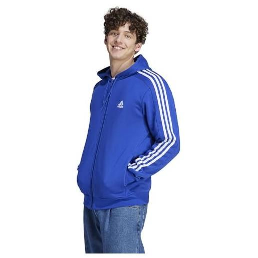 adidas essentials fleece 3-stripes full-zip hoodie felpa con, preloved fig/white, l men's