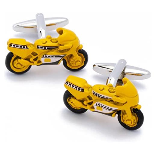 EdelManchet gemelli - moto da corsa giallo e nero - asimmetrico - 26mm x 16mm - gemelli moto, gemelli da corsa