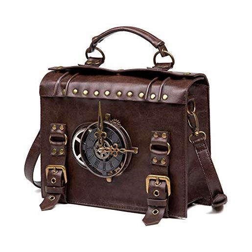HUAXM pelle steampunk zaino retro handmade gotica messenger bag medioevo crossbody borsa a cartella del computer portatile bauletto