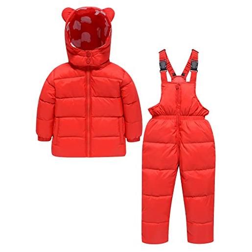 Zoerea tuta da neve per bambina ragazzi 2-6 anni bambino tuta da sci 2 pezzi caldo invernale giacca piumino con cappuccio + pantaloni rosso, 5-6 anni