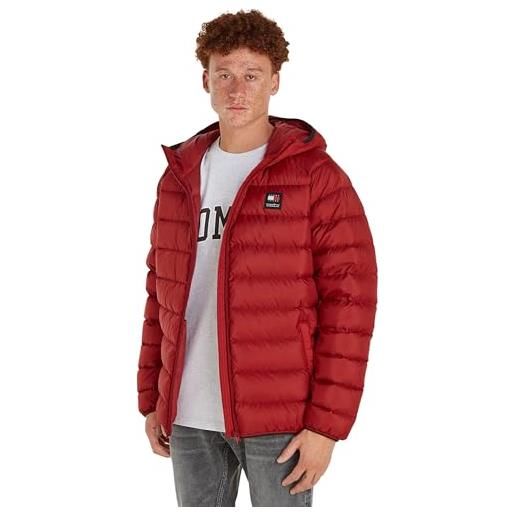 Tommy Hilfiger tommy jeans tjm hooded lt down jacket ext dm0dm17882 giacche imbottite, rosso (magma red), l uomo