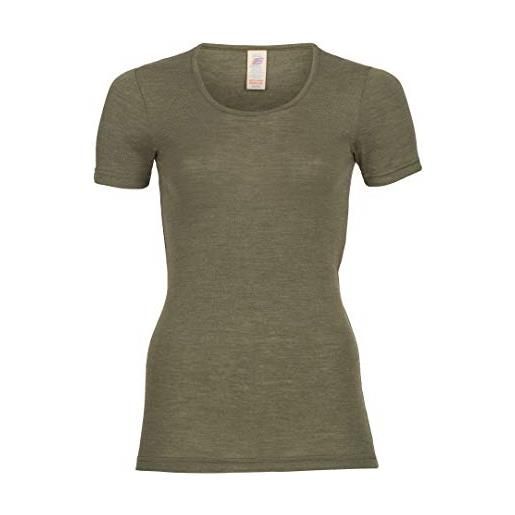 Engel natur, camicia da donna/t-shirt a maniche corte, 70% lana (biologica), 30% seta (46-48 eu, olive)