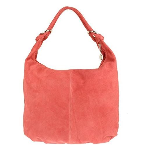 Girly handbags borsa a tracolla hobo in pelle scamosciata italiana, corallo