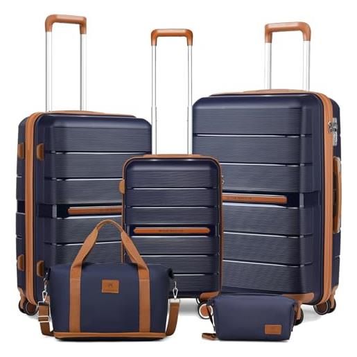 British Traveller set di valigie rigide 5 pezzi trolley +borse da viaggio polipropilene leggero con tsa lucchetto, marina militare