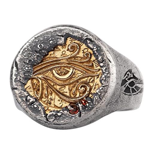 ForFox anello occhio di horus egiziano in argento sterling 925 bicolore anello da mignolo per uomo donna aperto regolabile