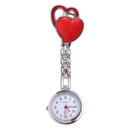 iplusmile orologio da polso da appendere a forma di cuore: orologio da tasca impermeabile per infermieristica con lancetta dei secondi per dottori infermieri (rosso)