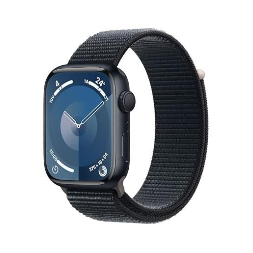Apple watch series 9 gps 45mm smartwatch con cassa in alluminio color mezzanotte e sport loop mezzanotte. Fitness tracker, app livelli o₂, display retina always-on, resistente all'acqua