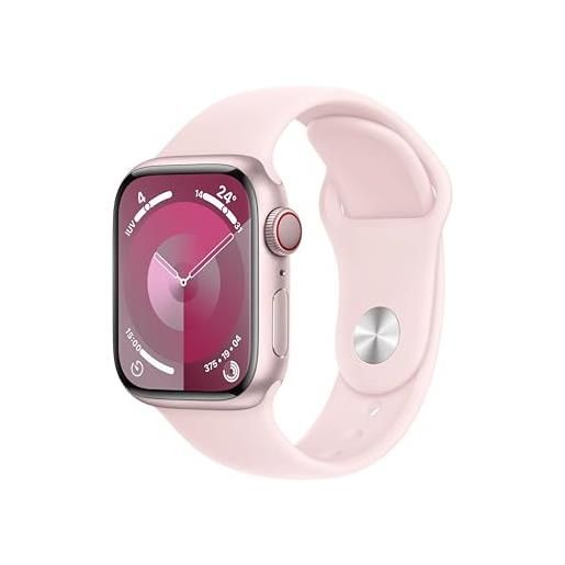 Apple watch series 9 gps + cellular 41mm smartwatch con cassa in alluminio rosa e cinturino sport rosa confetto - s/m. Fitness tracker, app livelli o₂, display retina always-on