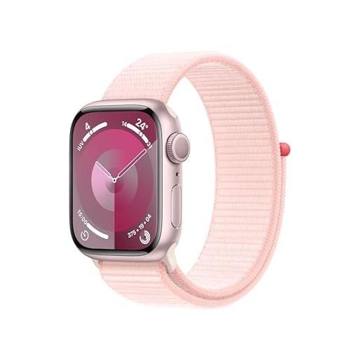 Apple watch series 9 gps 41mm smartwatch con cassa in alluminio rosa e sport loop rosa confetto. Fitness tracker, app livelli o₂, display retina always-on, resistente all'acqua