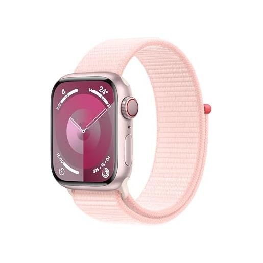 Apple watch series 9 gps + cellular 41mm smartwatch con cassa in alluminio rosa e sport loop rosa confetto. Fitness tracker, app livelli o₂, display retina always-on, resistente all'acqua