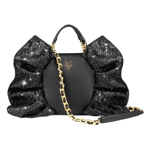 VALENTINA GIORGI - vg - borsa caramella in ecopelle nera con rouches glitterate, borsa a mano con tracolla removibile e finiture oro | borse da donna per uno stile giovane e moderno
