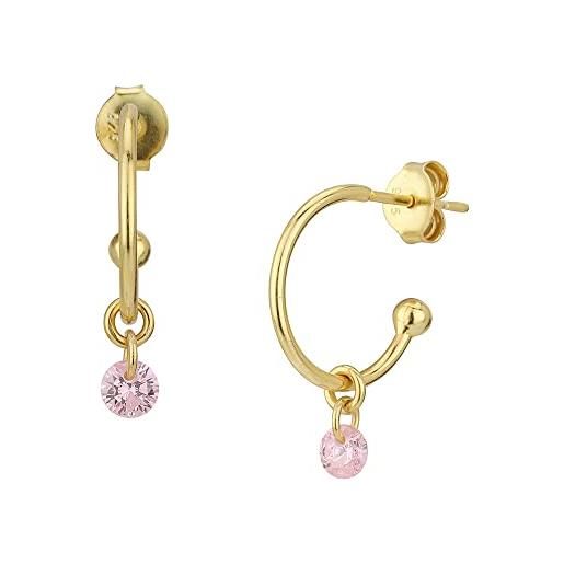 Vanbelle - orecchino a mezzo cerchio con gioielli in argento sterling con pietre pendenti di zirconi rosa e placcato oro giallo per donne e ragazze