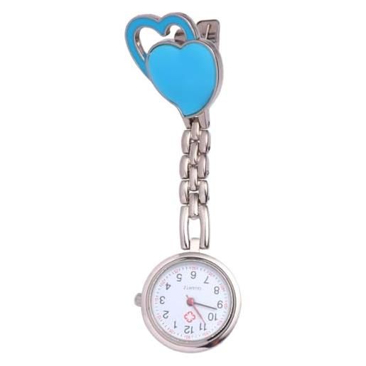 iplusmile orologio da polso da appendere a forma di cuore: orologio da tasca impermeabile per infermieristica con lancetta dei secondi per dottori infermieri (blu)